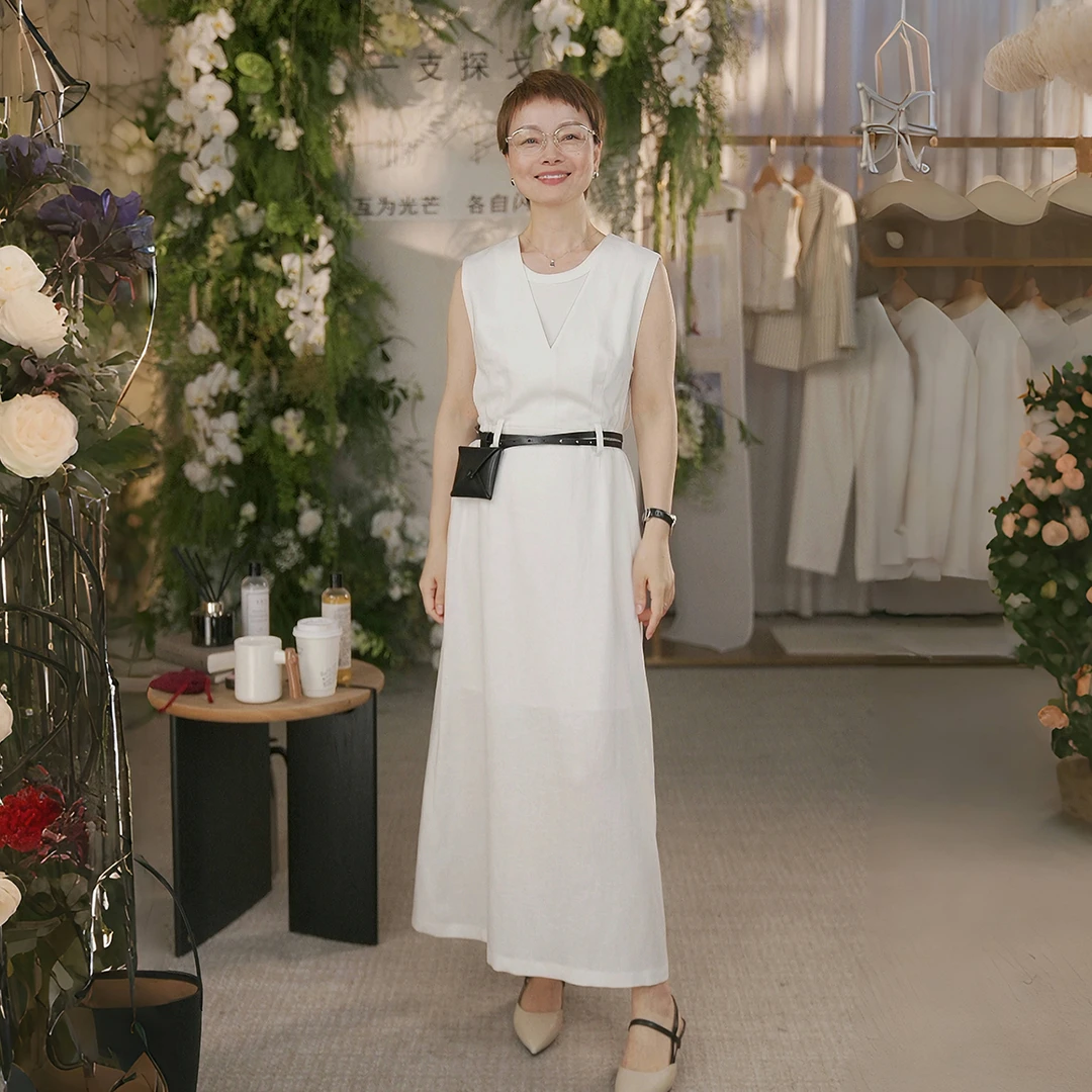 一支探戈丨小个子极简 无袖V领显高显瘦亚麻连衣裙赠腰带2520608