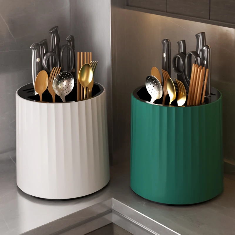 厨房旋转刀架刀具置物架台面家用多功能筷子收纳架子沥水筷子筒C