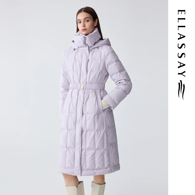 ELLASSAY/歌力思2025新款时尚保暖可拆帽收腰鹅绒服EWD363L05200