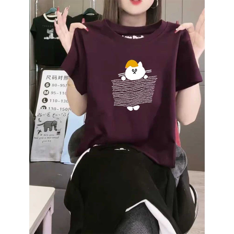 小众高级设计感正肩短袖t恤女2025夏季时尚百搭洋气乌梅紫色上衣