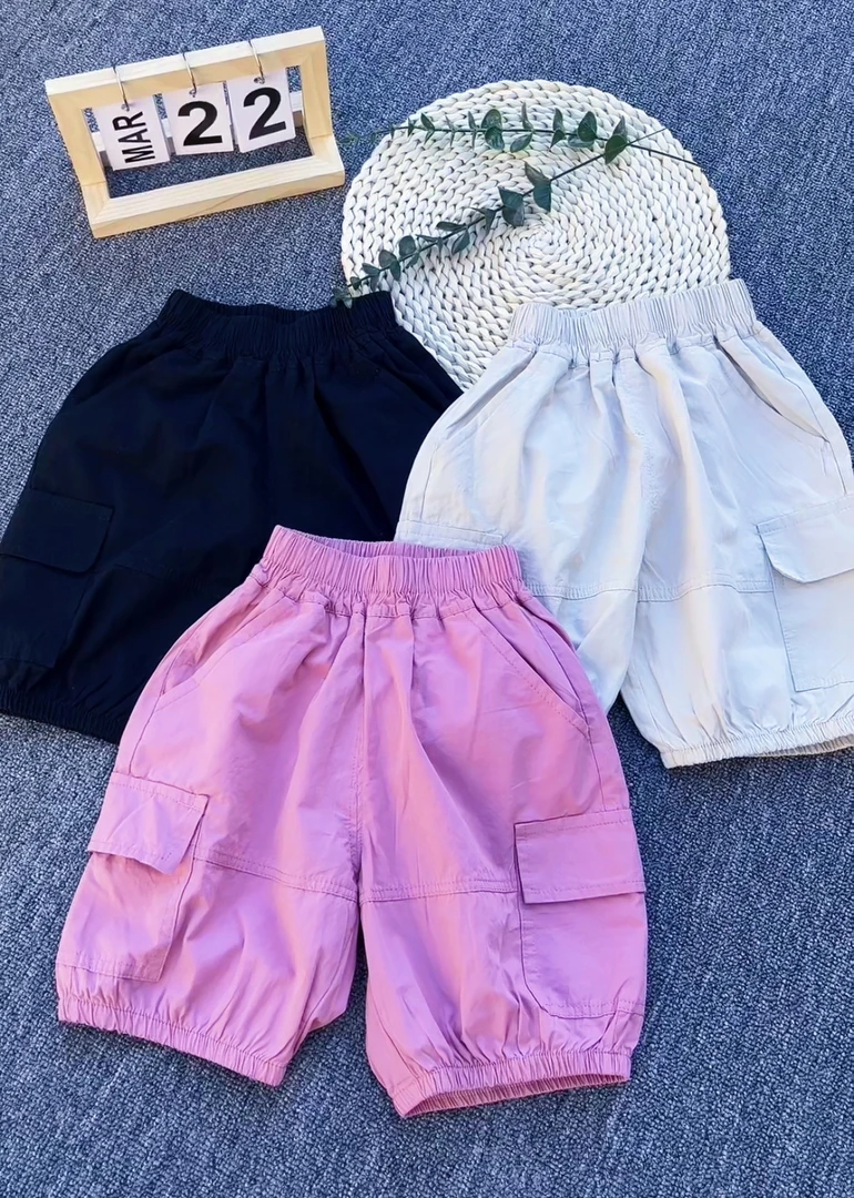 夏季百搭休闲裤工装薄款男女童皮筋腰带短裤