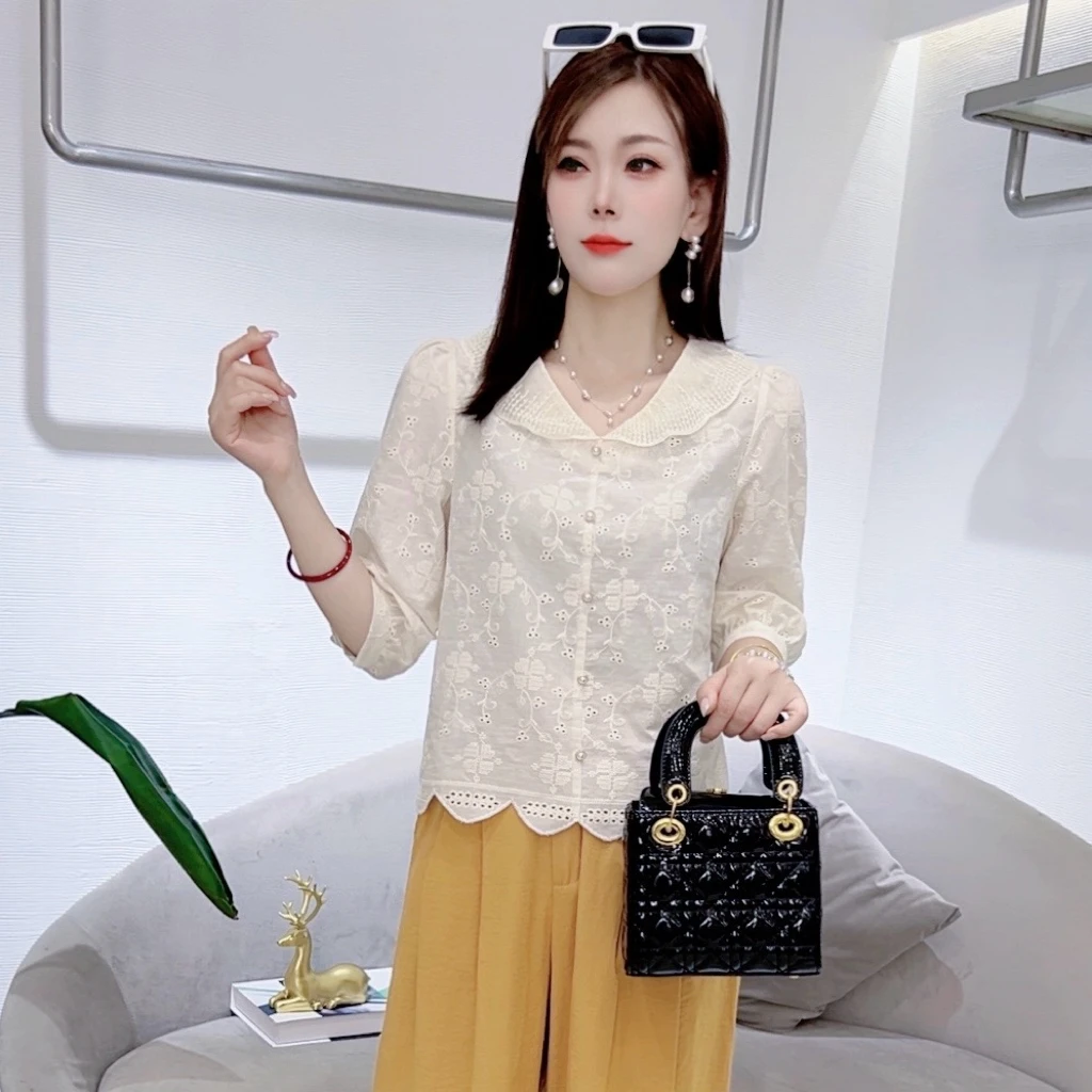 A8702早秋新款气质减龄甜美衬衫V领显瘦百搭上衣