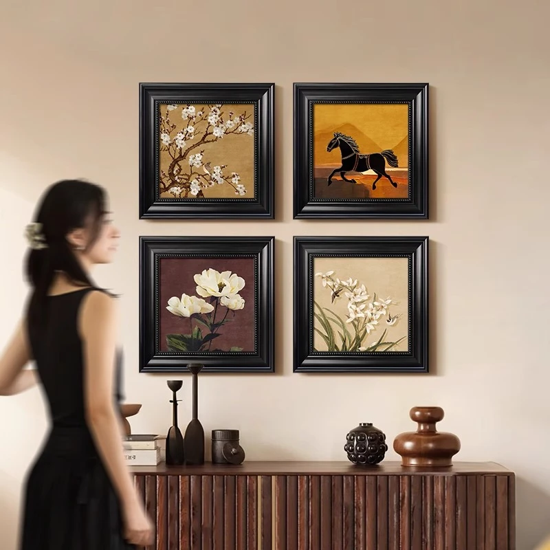 中古风客厅装饰画方形组合餐厅饭厅壁画法式复古客厅背景墙挂画