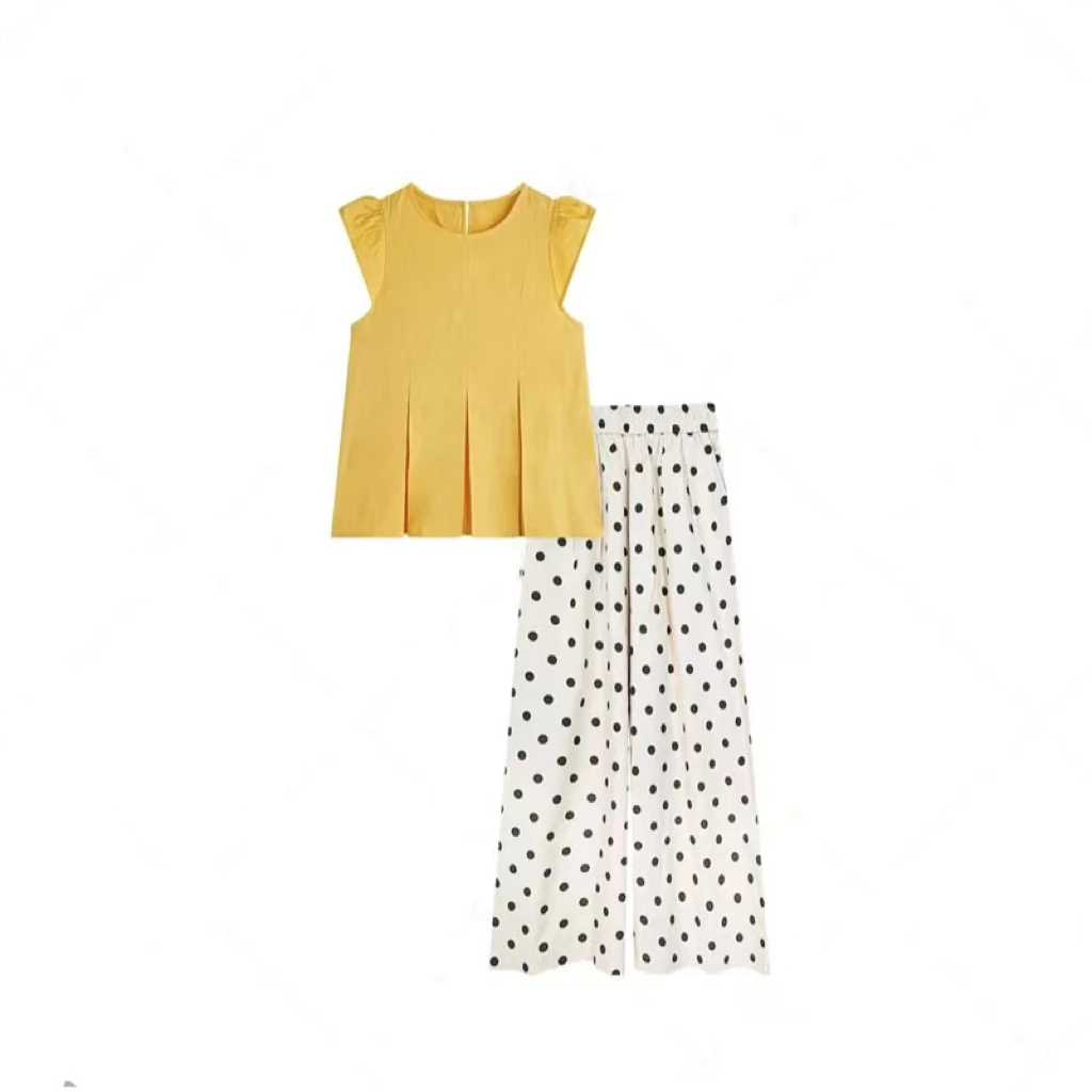 2025夏季新款时尚气质小飞袖衬衫上衣波点阔腿九分裤1518