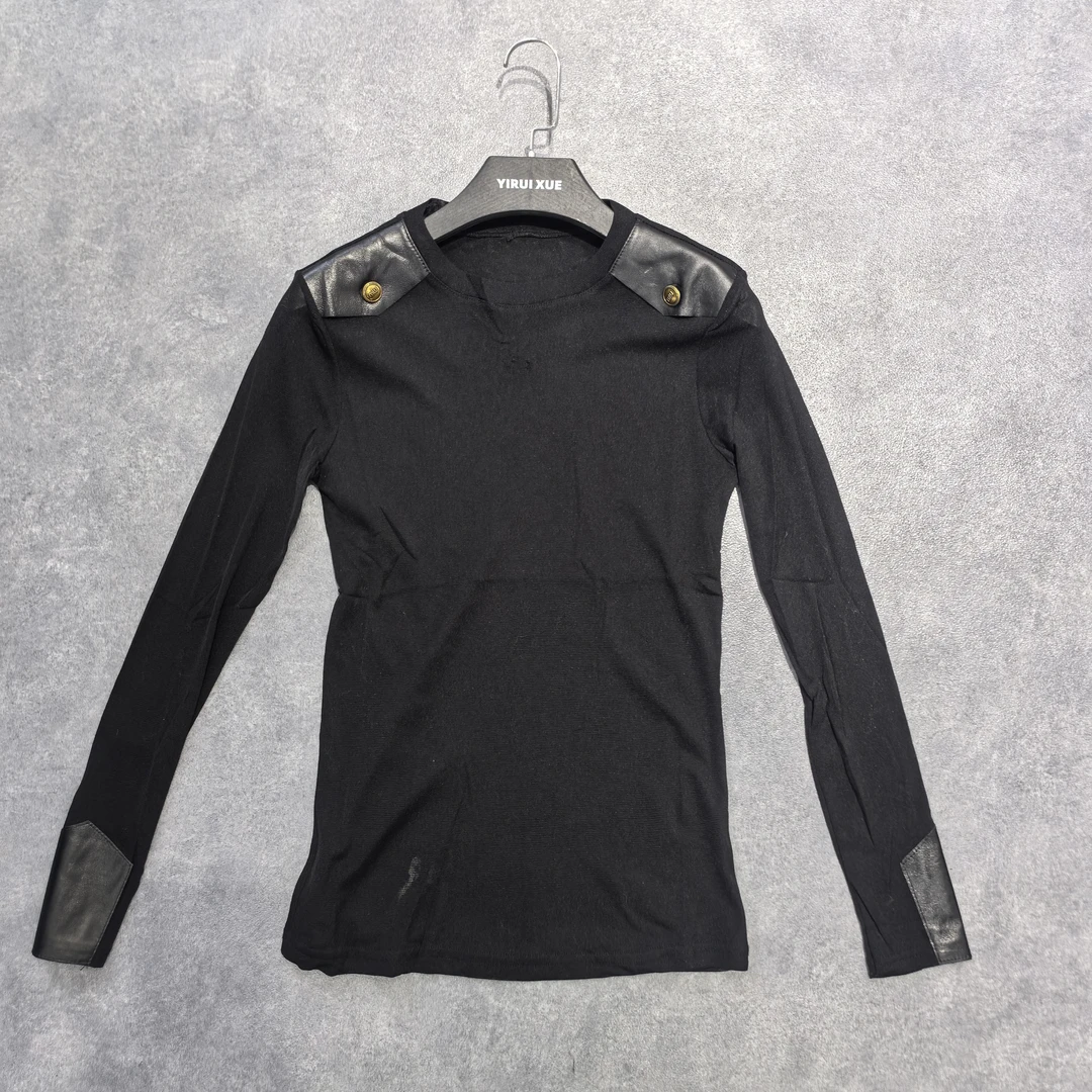 【薪多多推荐】黑色百搭洋气潮流女款减龄打底衫-DUODUO-038