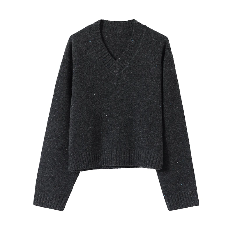 新款慵懒风V领点子纱羊毛衫女宽松长袖套头针织上衣388