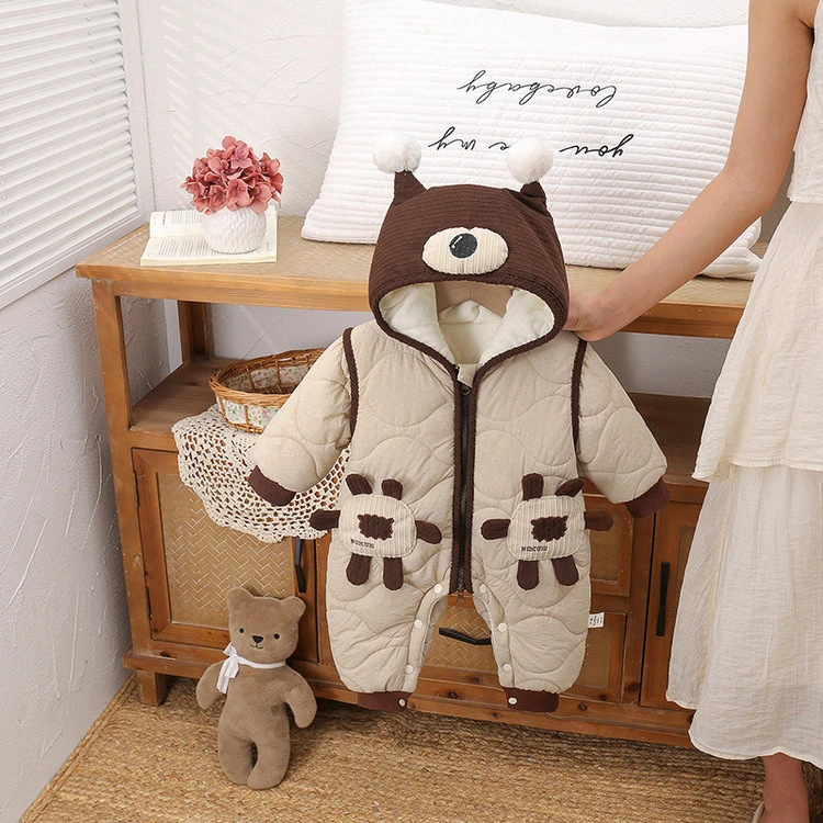 婴儿婴幼儿衣服秋冬季加绒男女宝宝可爱连体衣加厚保暖居家哈衣