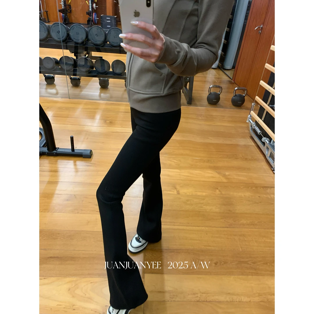juanjuanyee“加绒也显瘦” 高弹压力塑形薄绒加长高个子微喇瑜伽裤