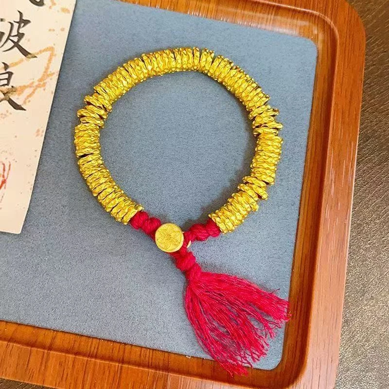 【炉内断打】黄财神盘缠手链  手工红色编绳