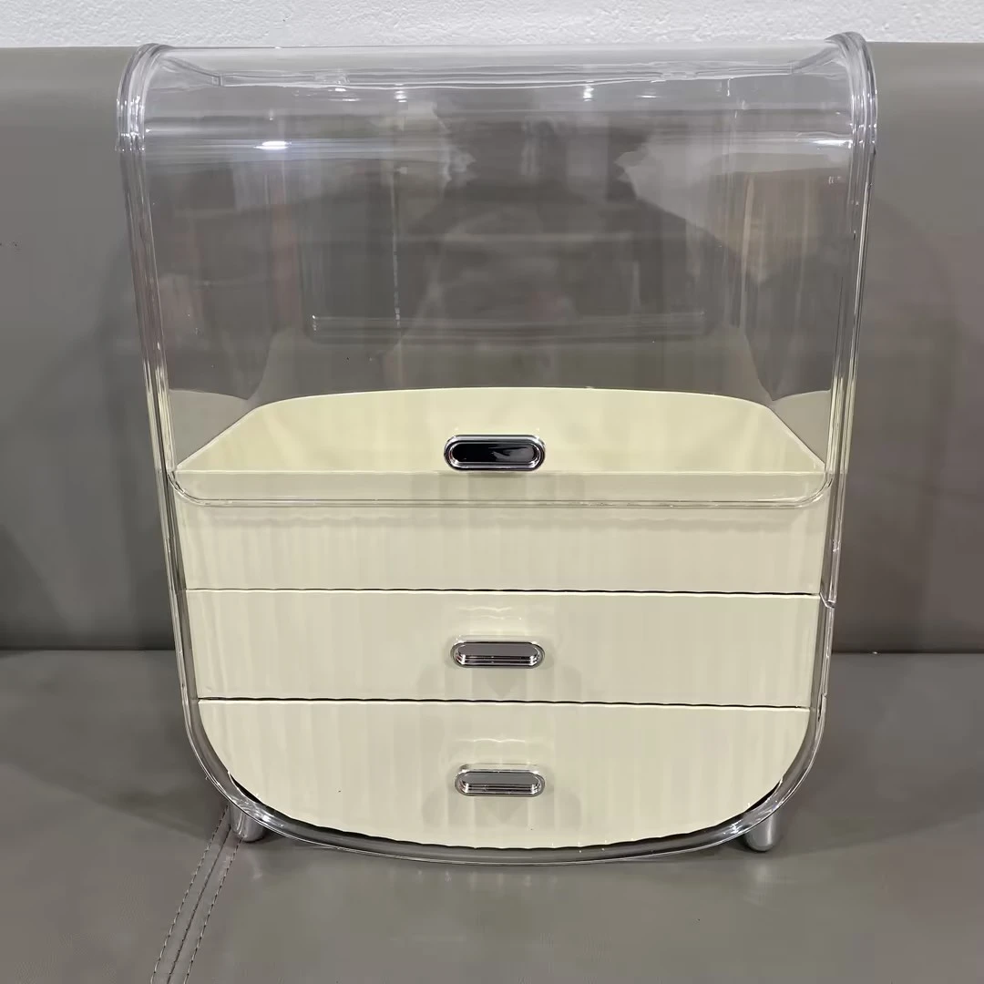 W910轻奢化妆品收纳盒防尘透明有盖梳妆台抽屉式口红面膜2