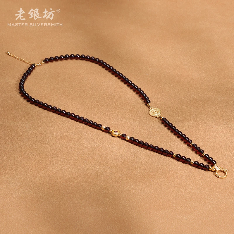 【老银坊】s925银镀金血珀百搭扣链 0021465