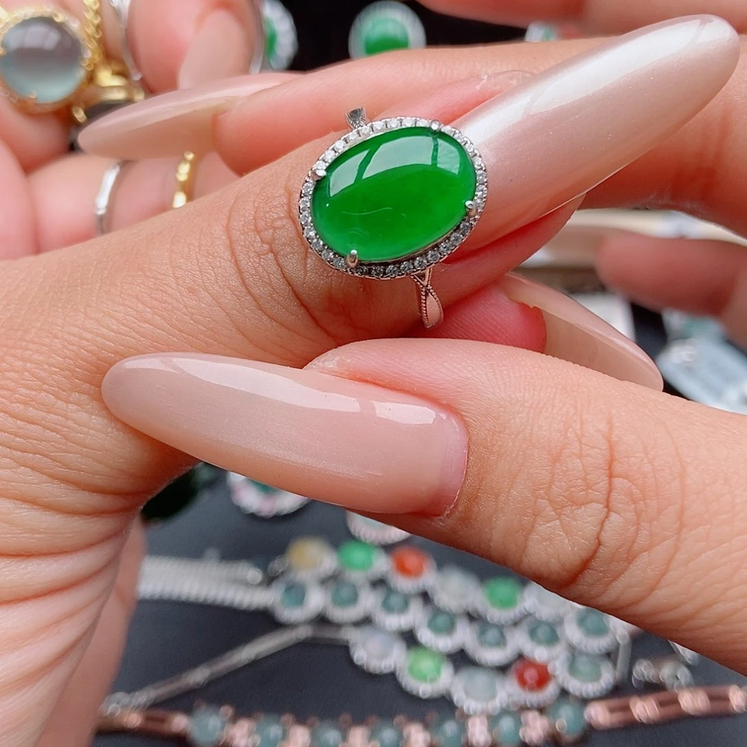 翡翠戒指银S925镶嵌静**开55884