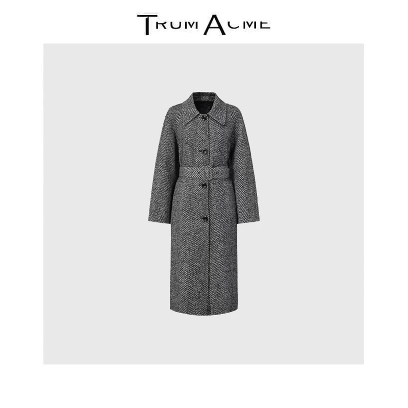 TrumAcme~2025秋季新款老钱风人字纹双面毛呢大衣慵懒时髦外套女