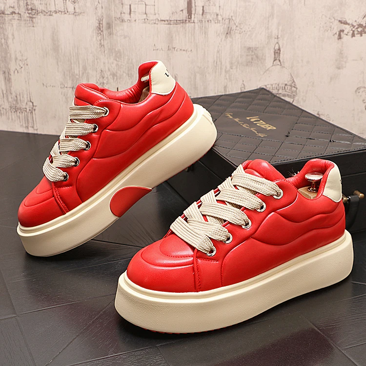 男士低帮板鞋时尚休闲百搭爱心底红色喜庆网红韩版潮流厚底潮鞋