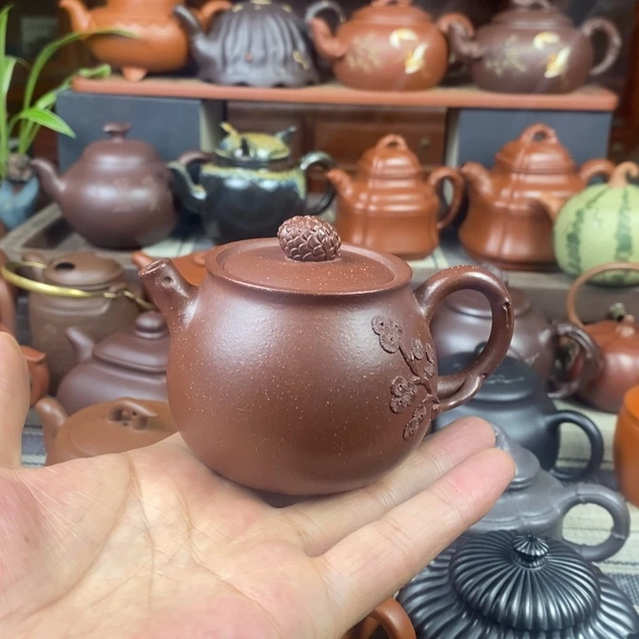 茶壶紫砂松果160cc原矿紫玉金砂特价