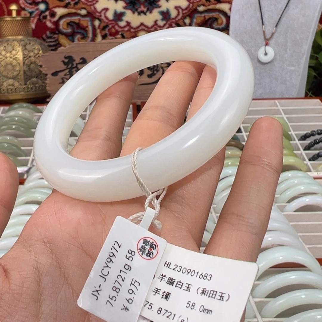 和田玉未镶嵌手镯羊脂级羊脂白玉手镯 窄条
