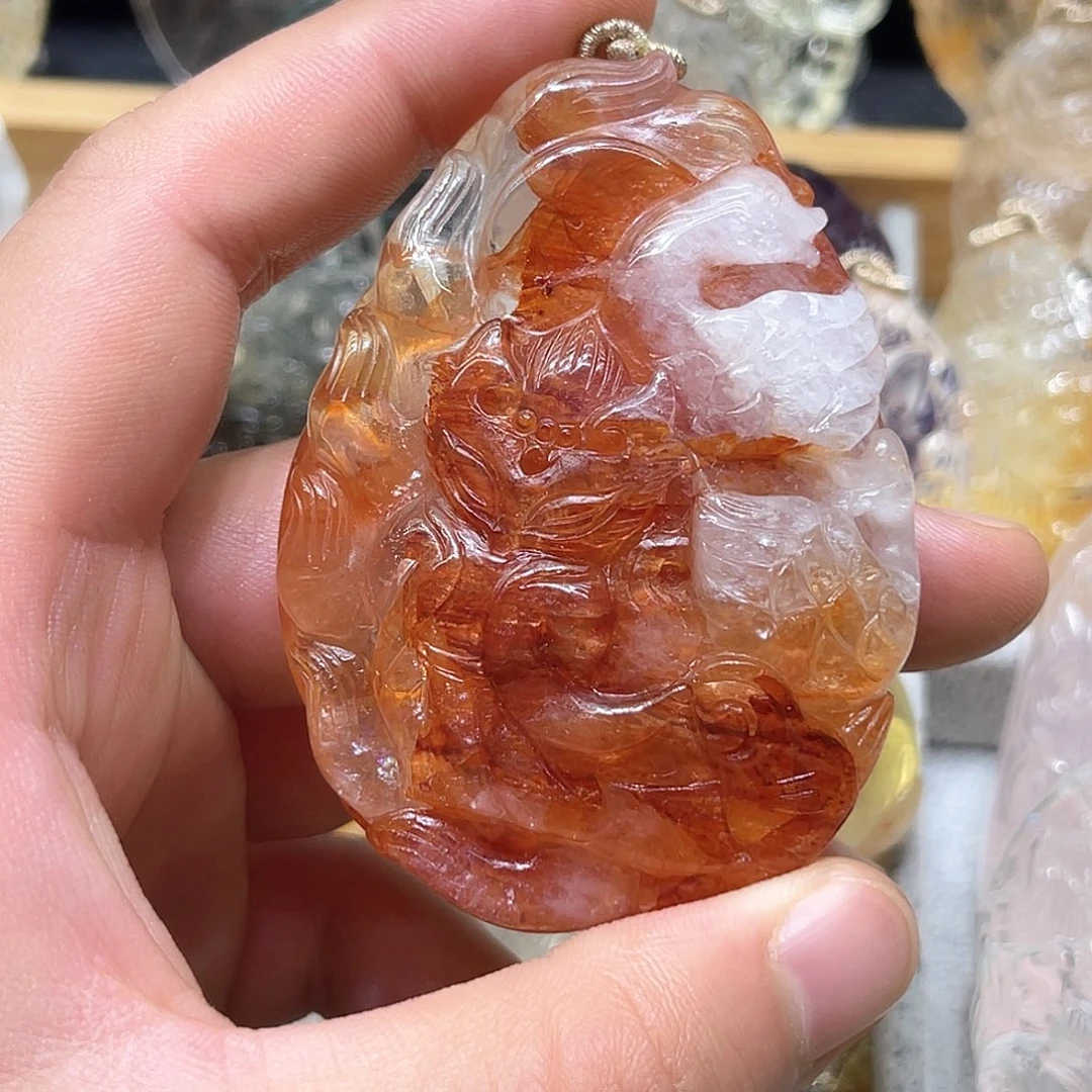 颈饰未镶嵌黄晶胶花水晶九尾狐吊坠