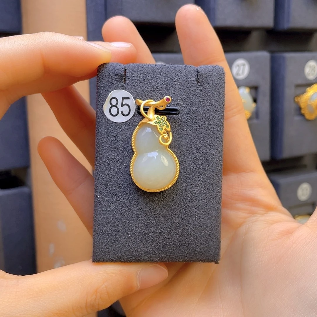 和田玉颈饰银S925镀金镶嵌