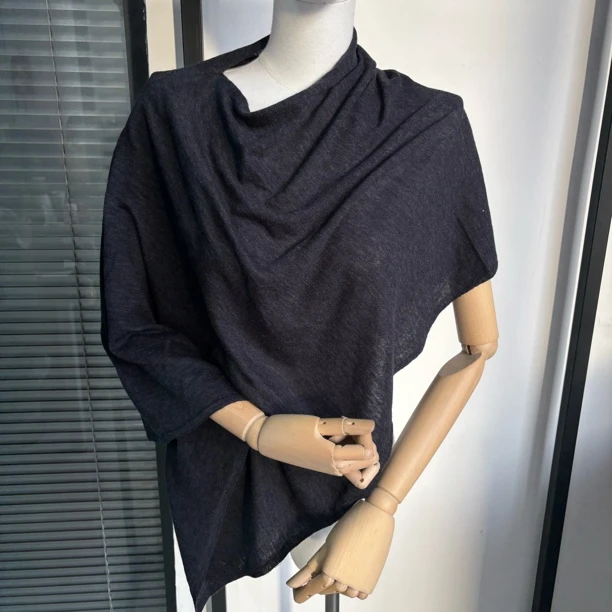 披肩碳灰色薄款羊毛披风DPW018