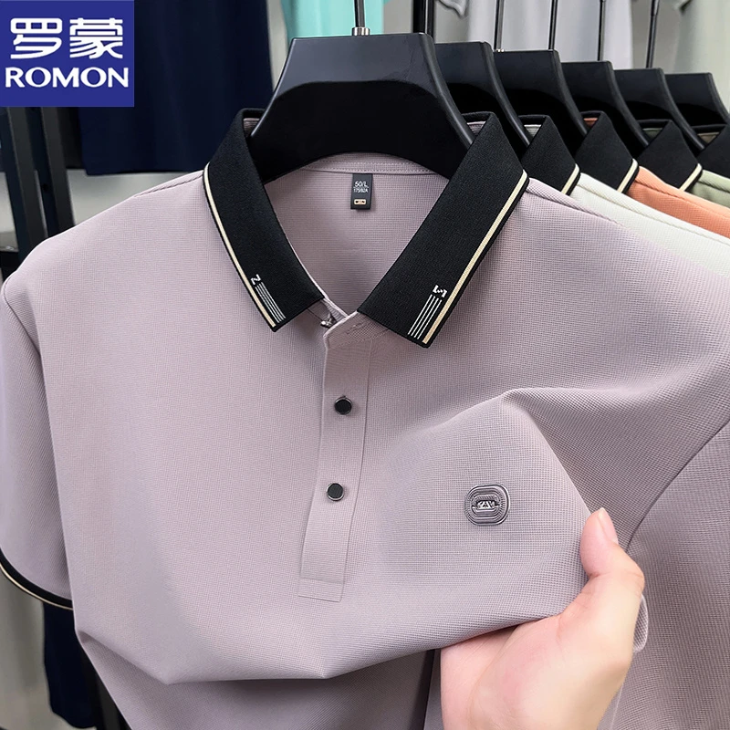 罗蒙凉爽冰丝男士新款POLO衫抗皱耐磨中年T恤衫夏季速干时尚短袖