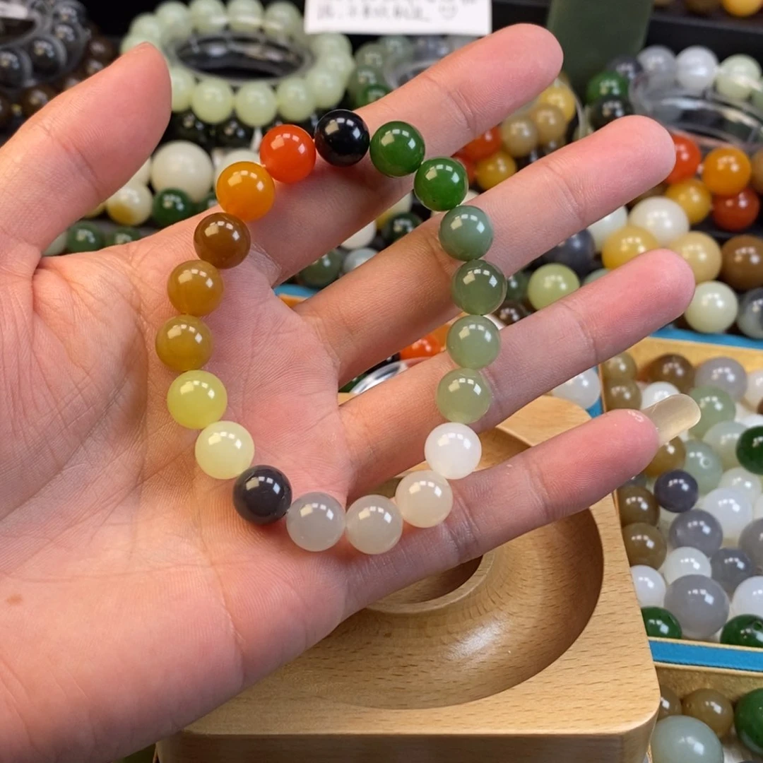 和田玉手串未镶嵌鲤*?卡10多宝