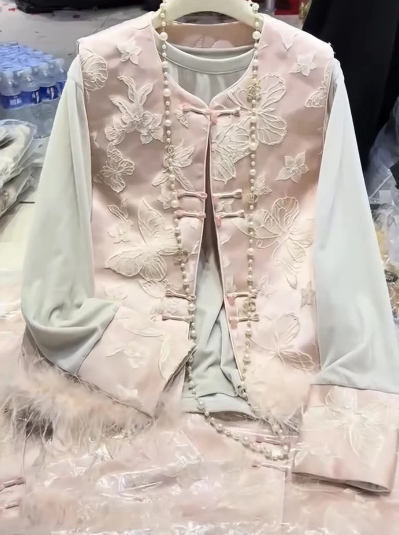 冬季新中式提花马甲背心刺绣夹棉拼接中国风马甲气质国风