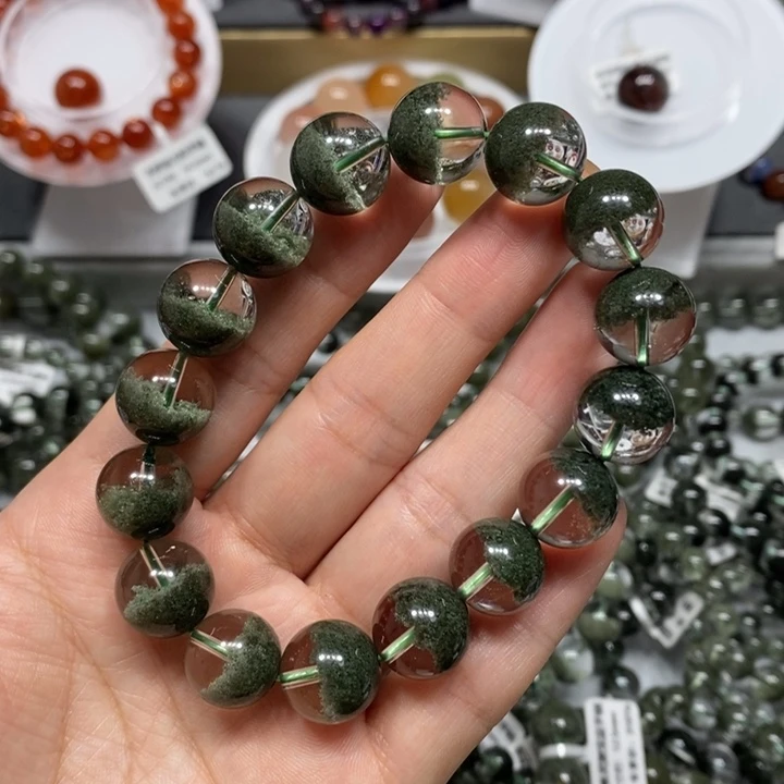 水晶未镶嵌手链绿幽灵聚宝盆手链