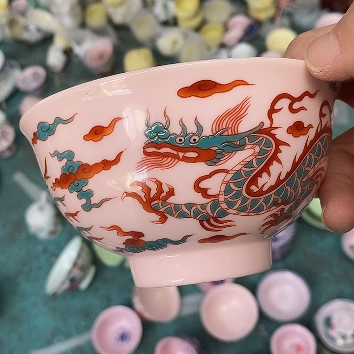 摆件陶红稀土龙凤五寸碗