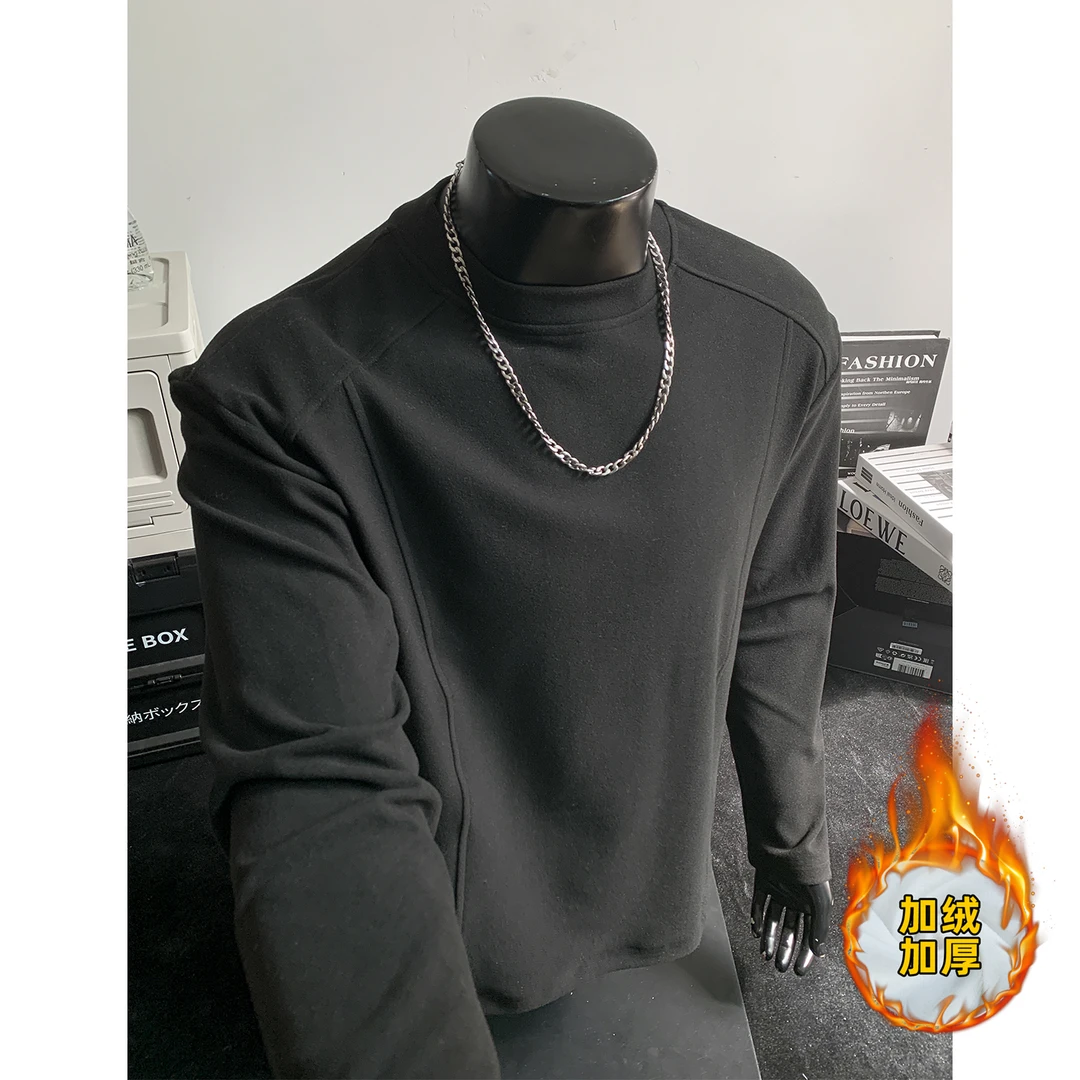 加绒厚420克双面德绒秋冬装打底衫男装冬季长袖T恤S522特薄20厚25