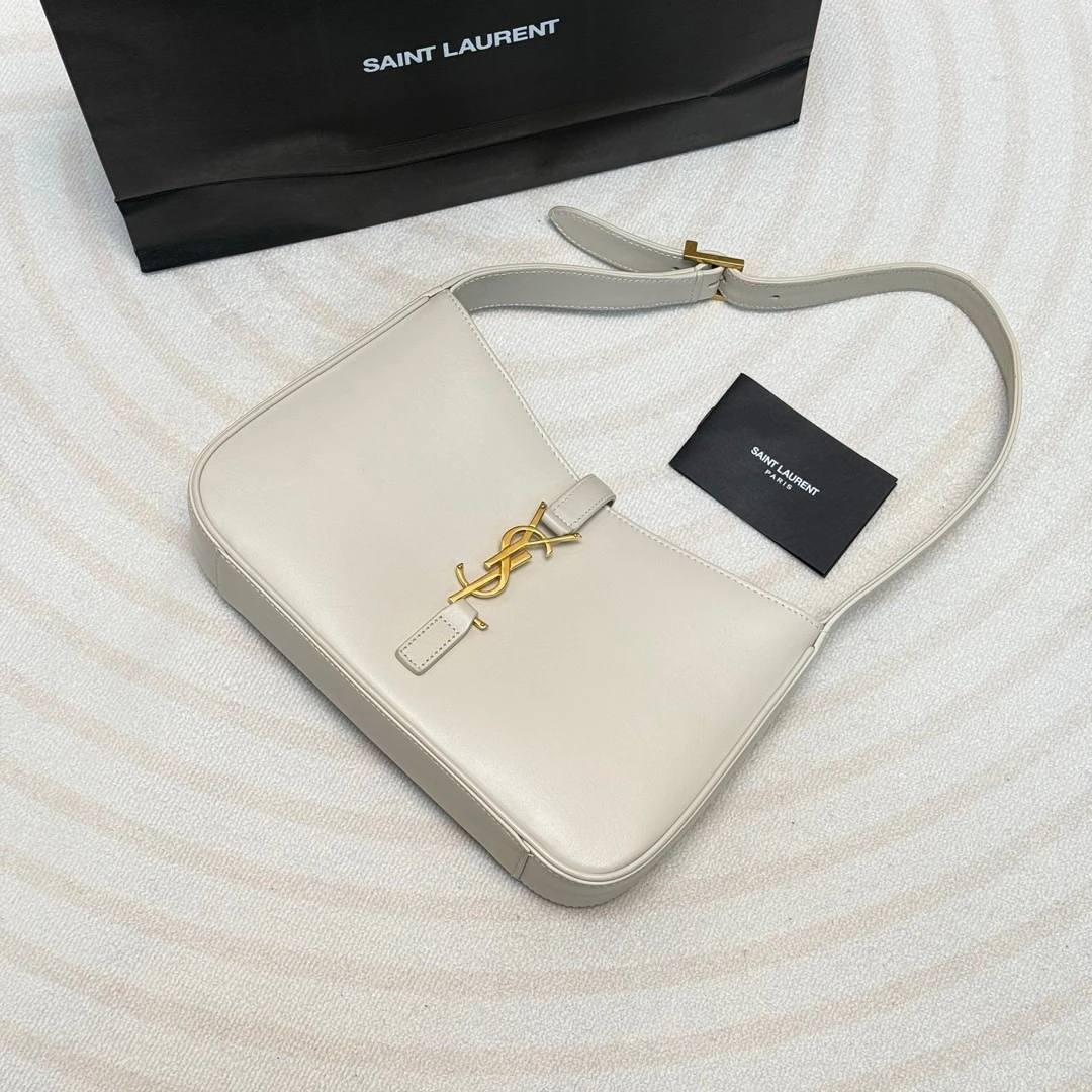 95新 YSL/圣罗兰 Ysl 白金 牛皮 hobo腋下包中号/677391867