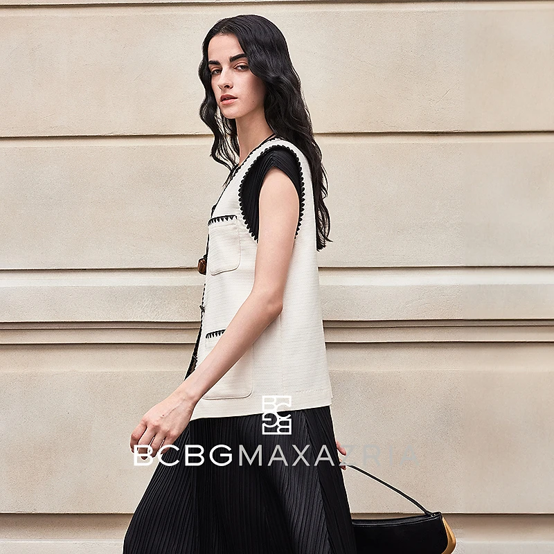 BCBG 优雅通勤立体贝壳刺绣小香风无袖马夹开衫外套BMC07AZ1920