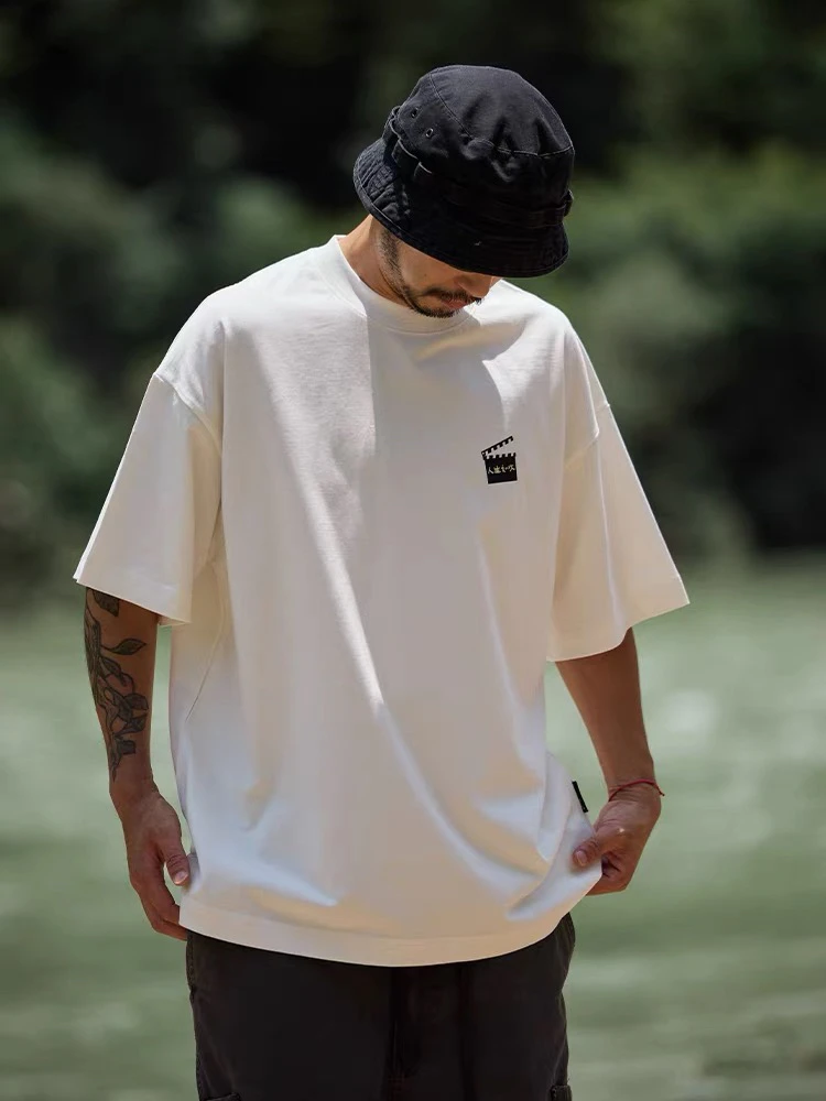 Quentin Marx日系男士重磅纯棉半袖T恤宽松休闲圆领百搭印花短袖