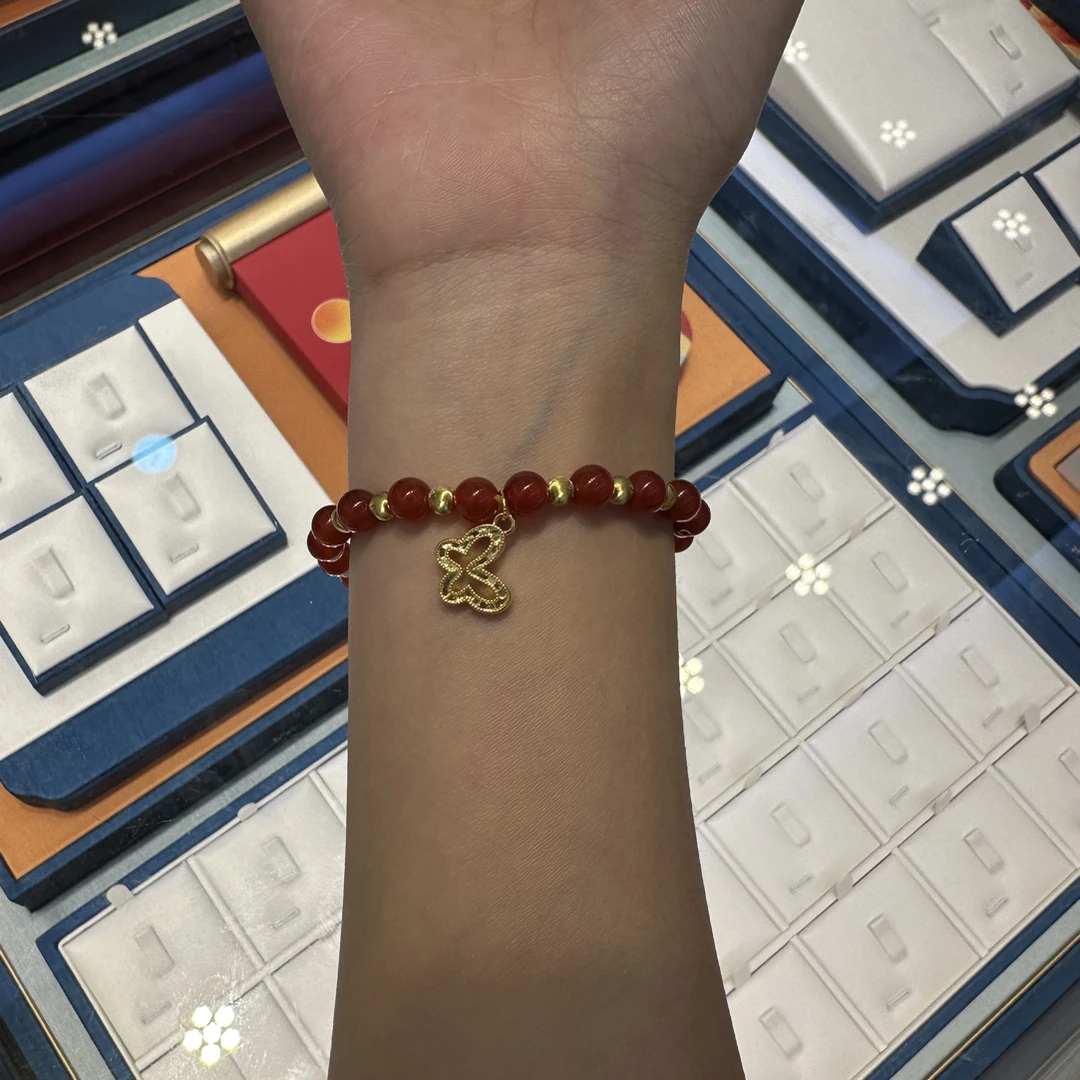 【夏夏专享】足金999 红玛瑙蝴蝶 SC 2.20 攒金有道