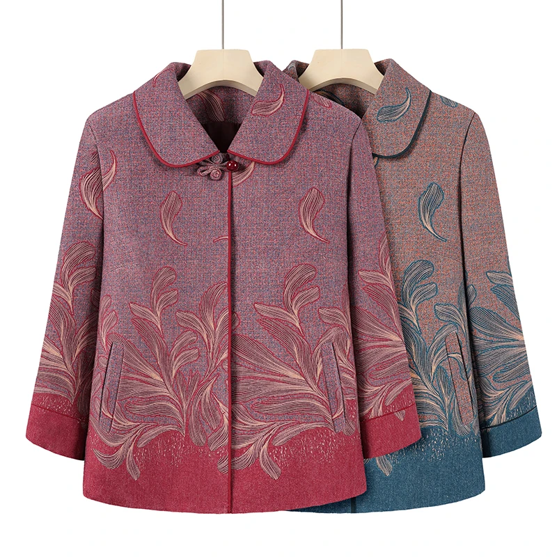 中老年春秋洋气外套奶奶秋装60-70岁高档妈妈装宽松唐装礼服上衣