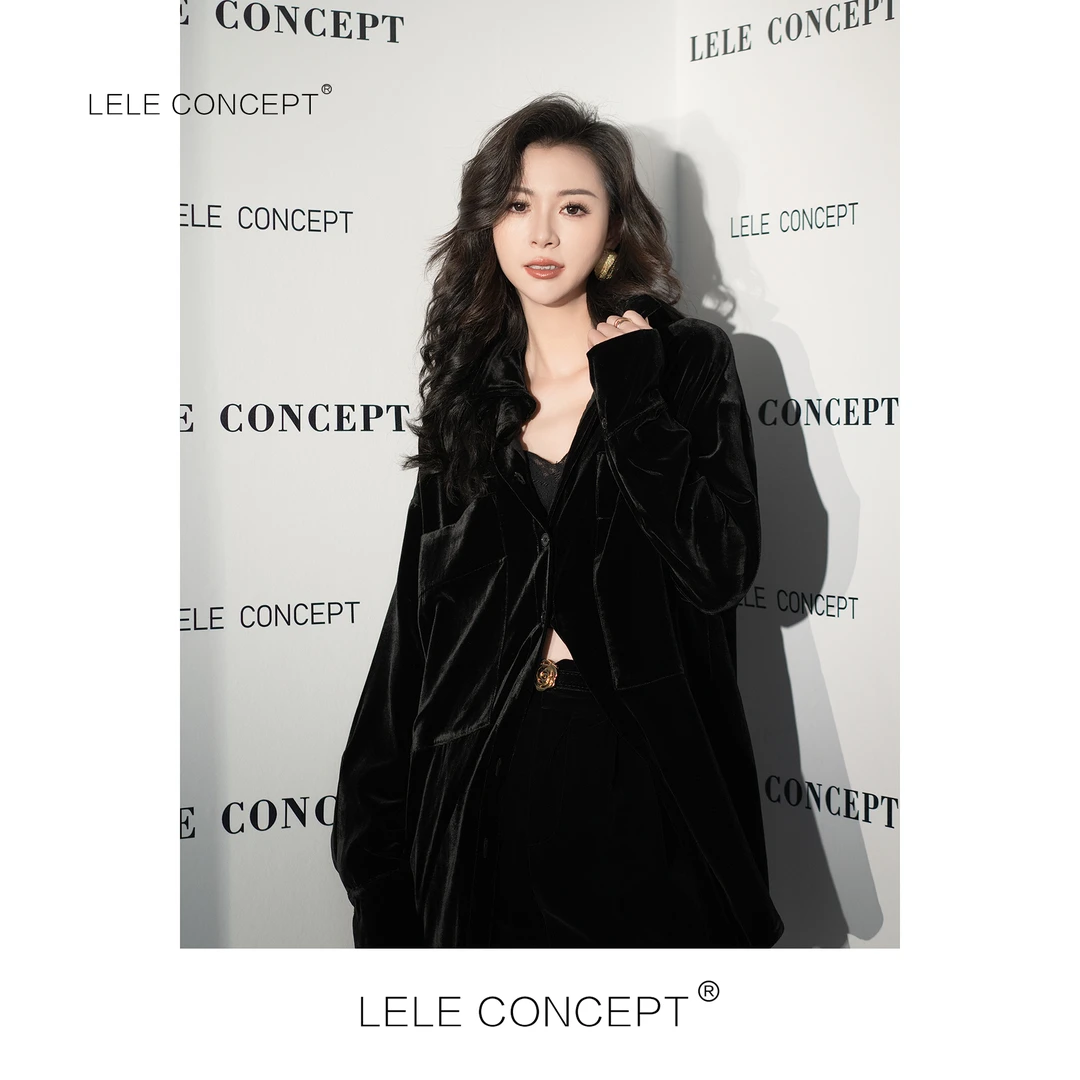 LELE CONCEPT｜【如一】大兜新款高级感净色黑丝绒衬衫S0711