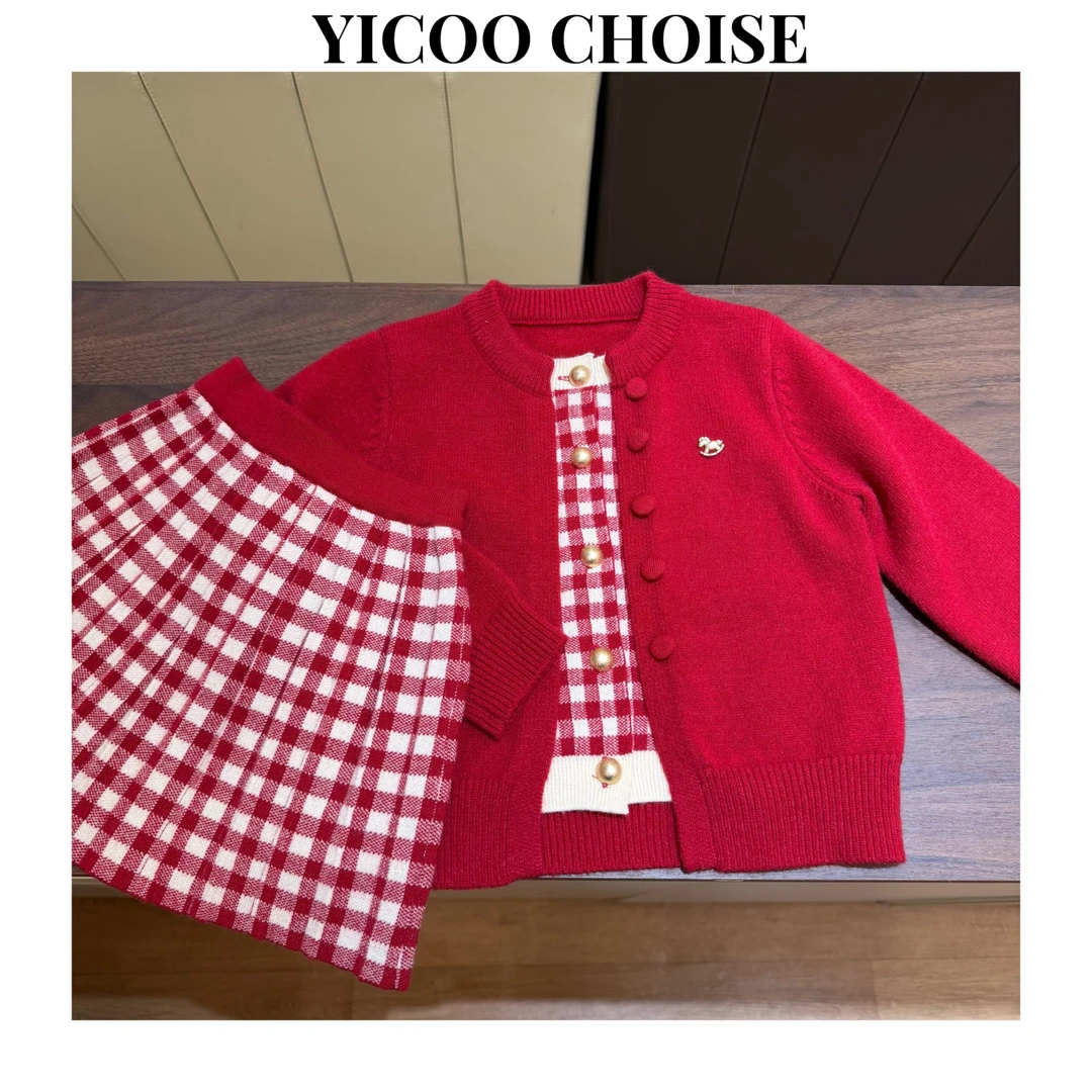 YICOO【马年大吉】  小众进口白鲸纱假两件套装YC257446儿童洋气