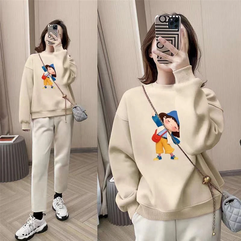 卫衣女加绒加厚春秋冬季2025新款薄款高质量oversize宽松圆领上衣