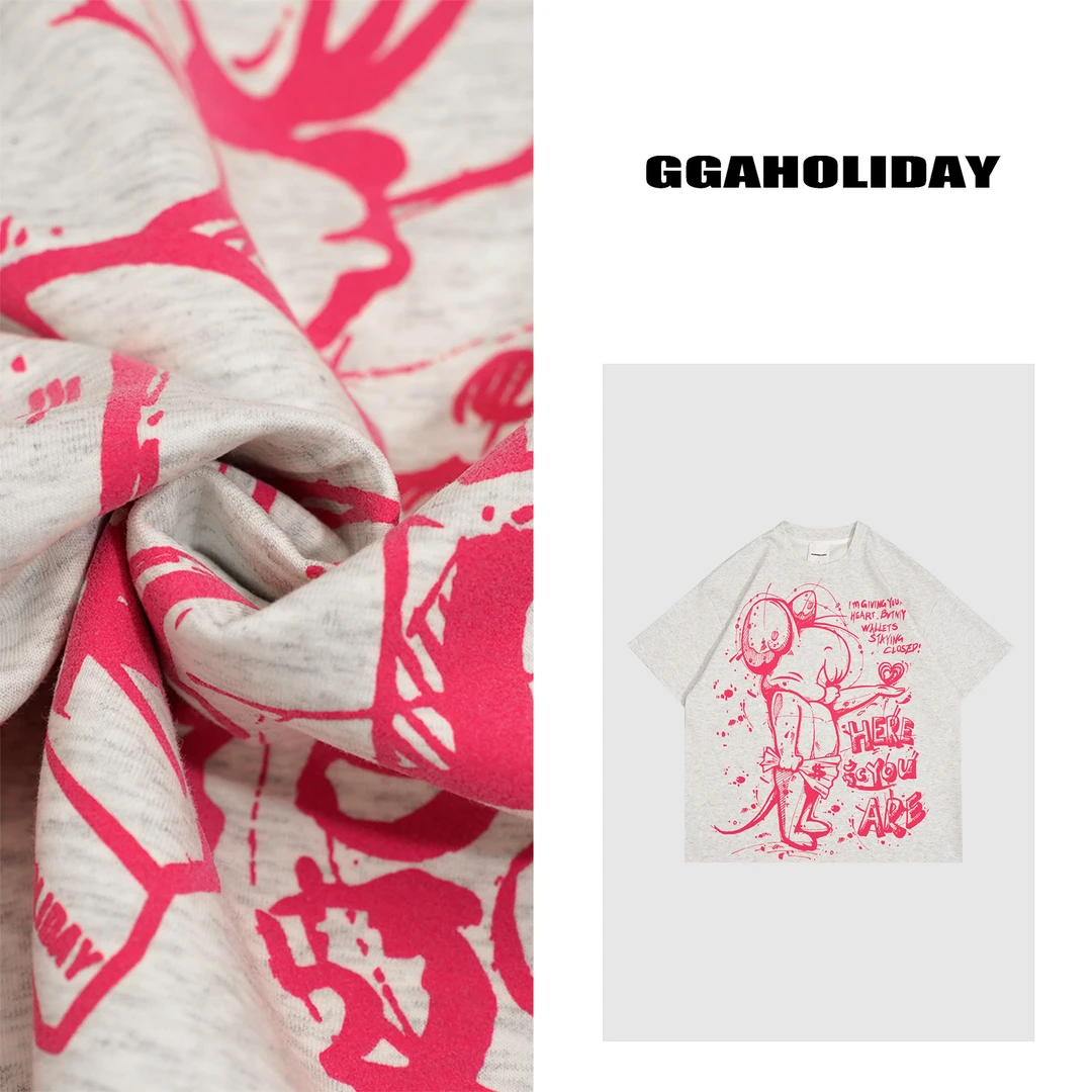 【上新】GGAHOLIDAY夏季百搭宽松休闲复古双面印花T恤上衣-152505