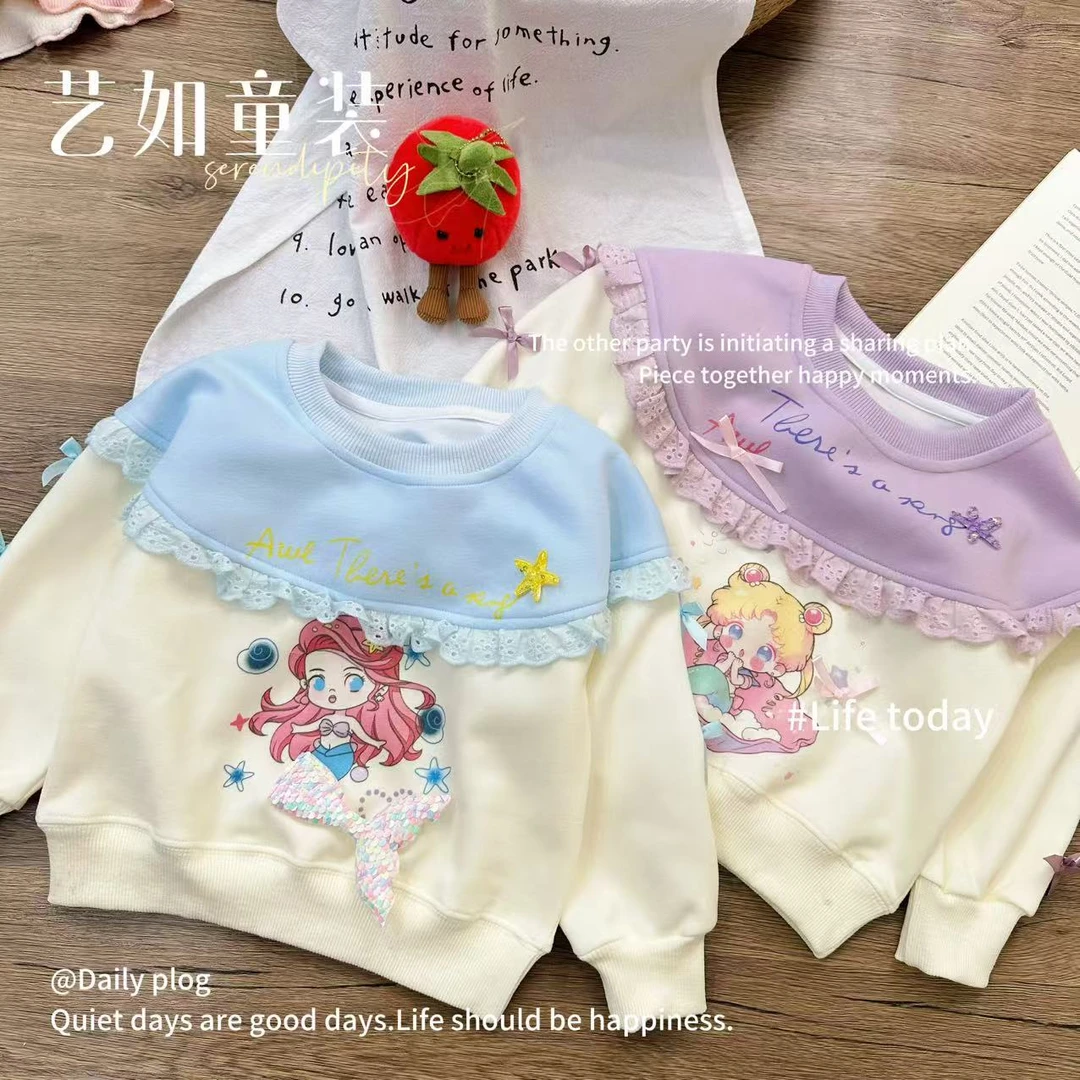 【甜梦】2025秋季上新韩系女童卡通花边蝴蝶结百搭卫衣D-H454