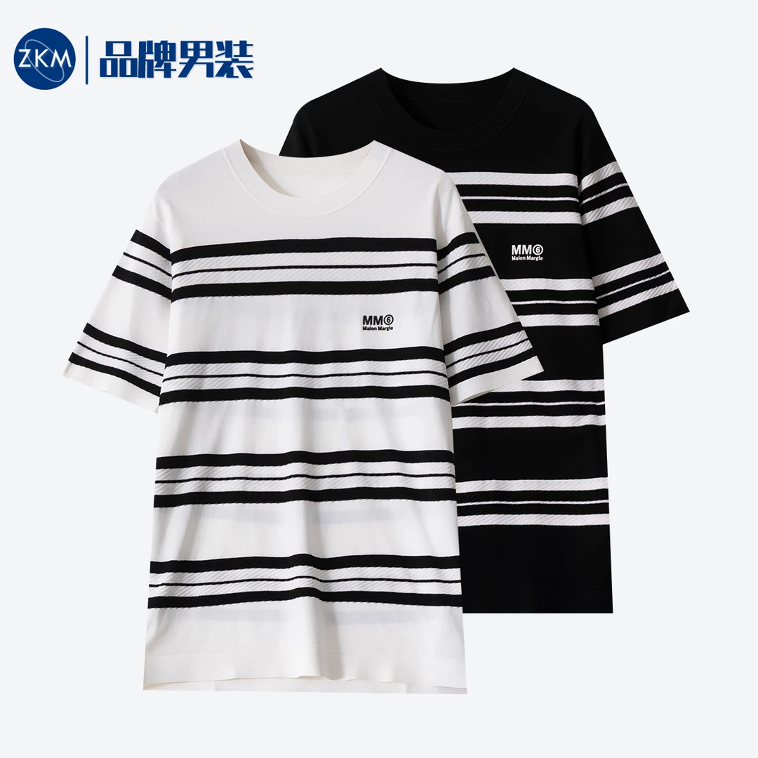 【高货原创】ZKM-88638夏季时尚百搭条纹透气宽松圆领休闲短袖T恤