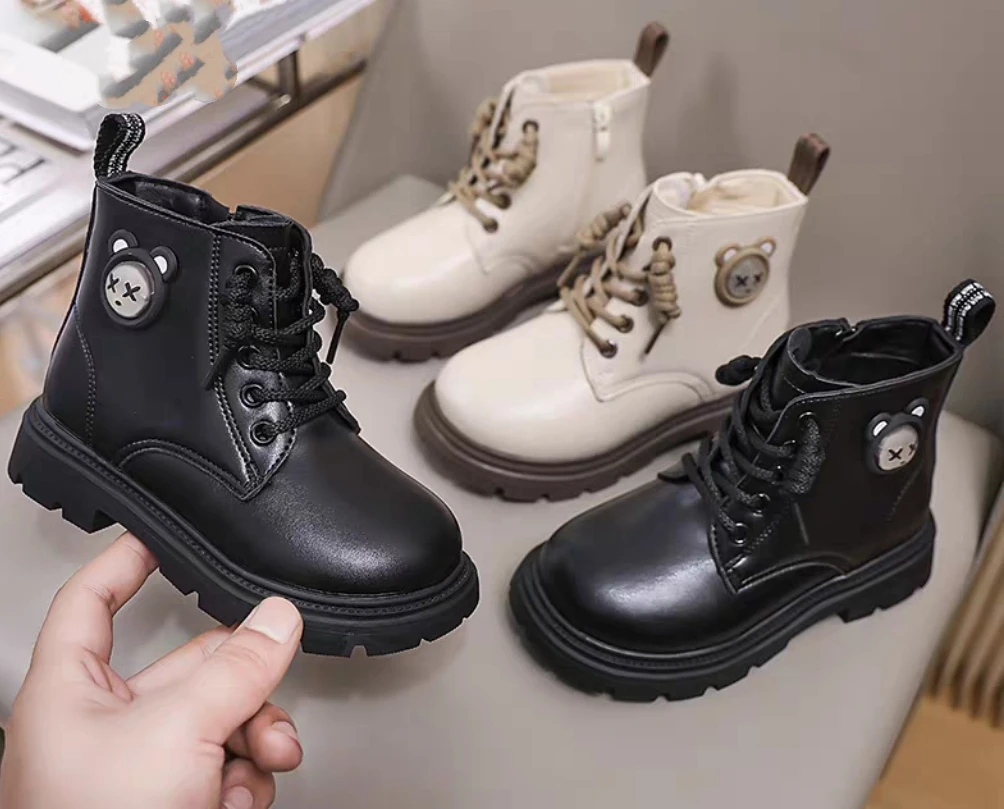 女童加棉马丁靴2024秋冬新款儿童可爱小熊棉靴小女孩加绒32-15