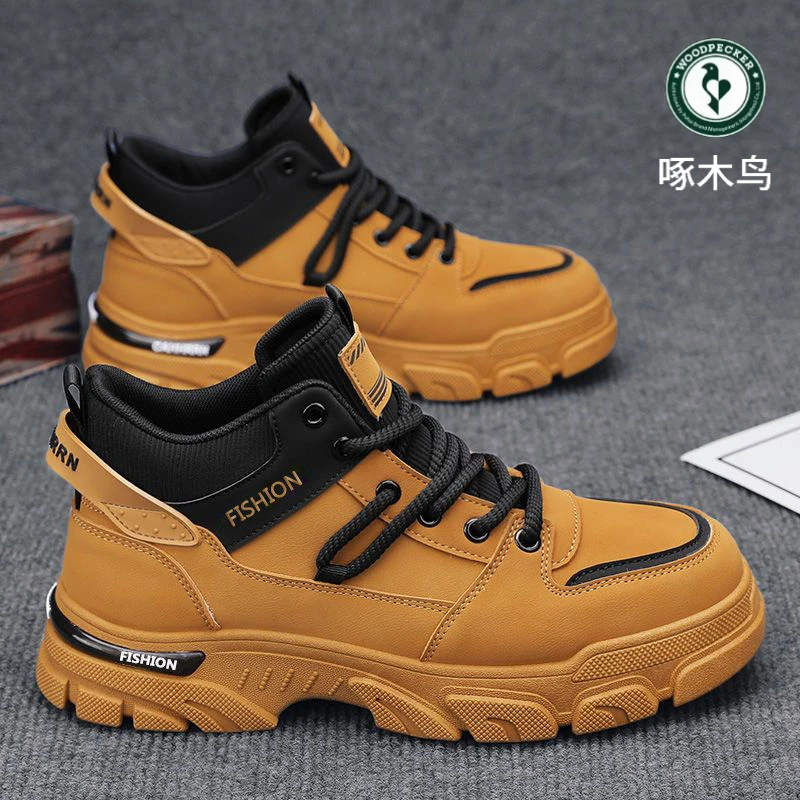 啄木鸟马丁靴男鞋新款秋防滑防水耐磨工装靴男士户外高帮运动板鞋