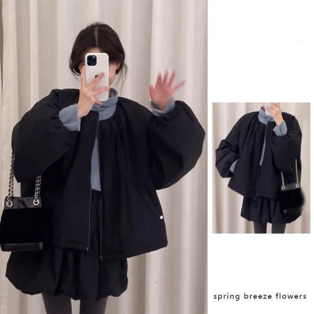 韩系风设计感棉服外套套装女冬季高级感高腰显瘦花苞半身裙两件套