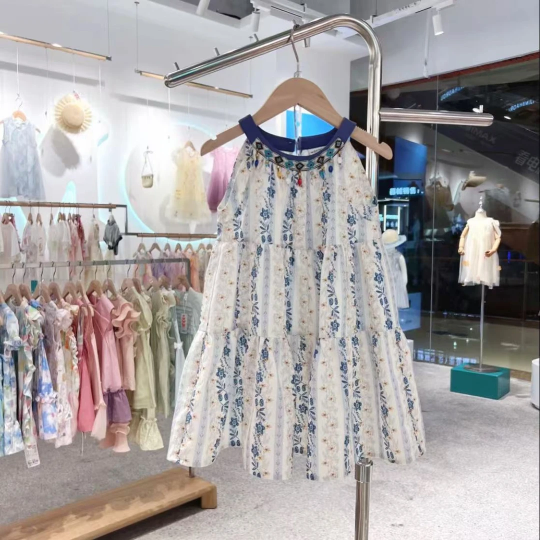 女童度假风连衣裙夏季2025新款小女孩挂脖无袖公主裙夏天沙滩裙潮