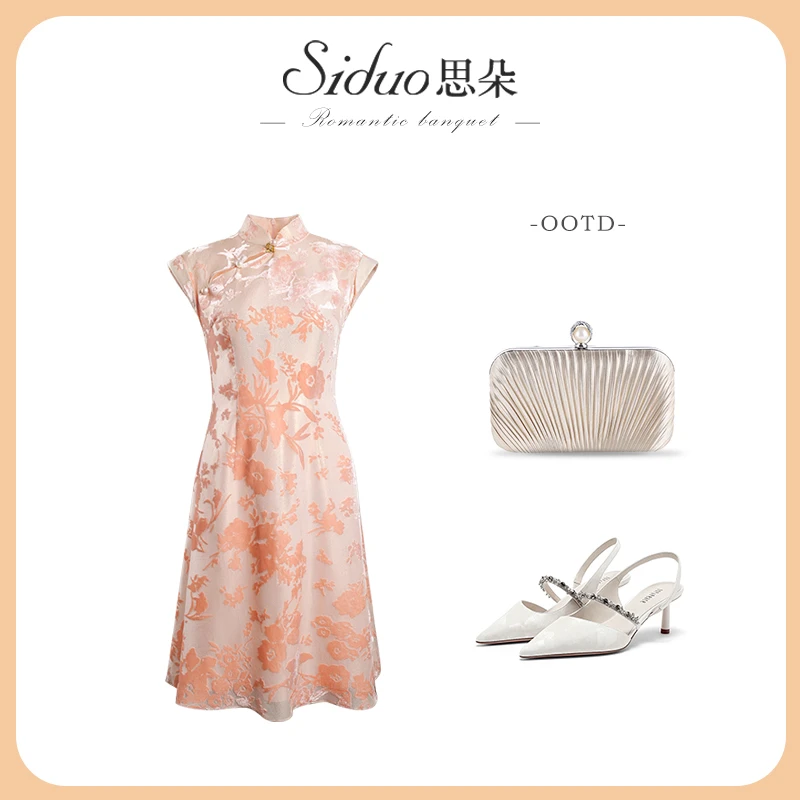 Y25054礼服裙女割绒小个子复古新中式改良旗袍气质夏季日常连衣裙