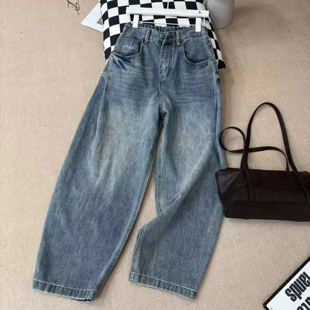 66085#春季新款欧货复古高腰牛仔裤直筒阔腿裤香蕉裤宽松显瘦长裤