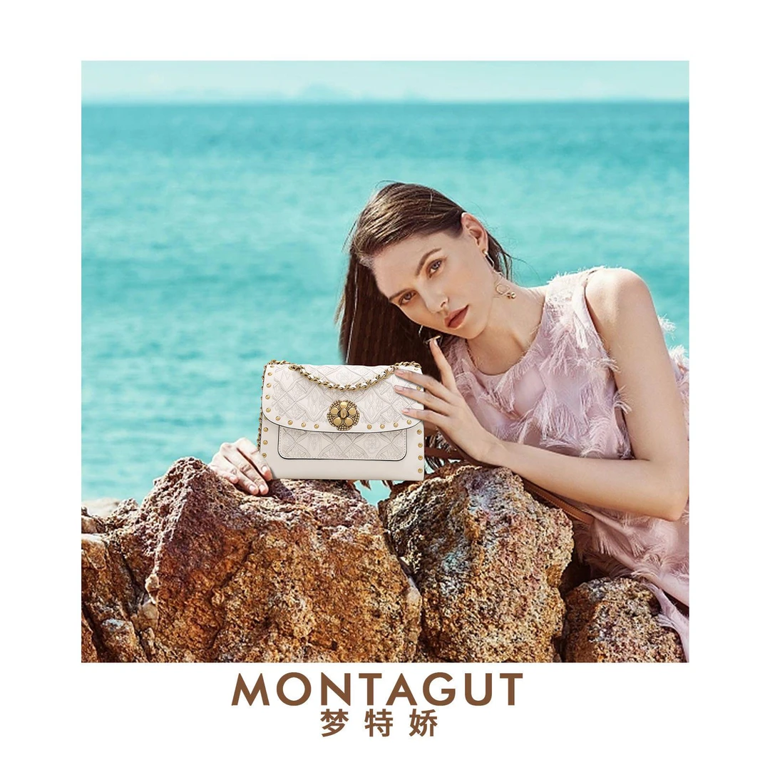 Montagut/梦特娇【白月光】女士轻奢时尚绣线单肩斜挎包链条小方包