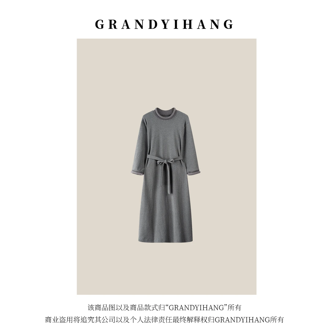 【叮叮推荐】早秋新款简约气质拼接长袖连衣裙24236