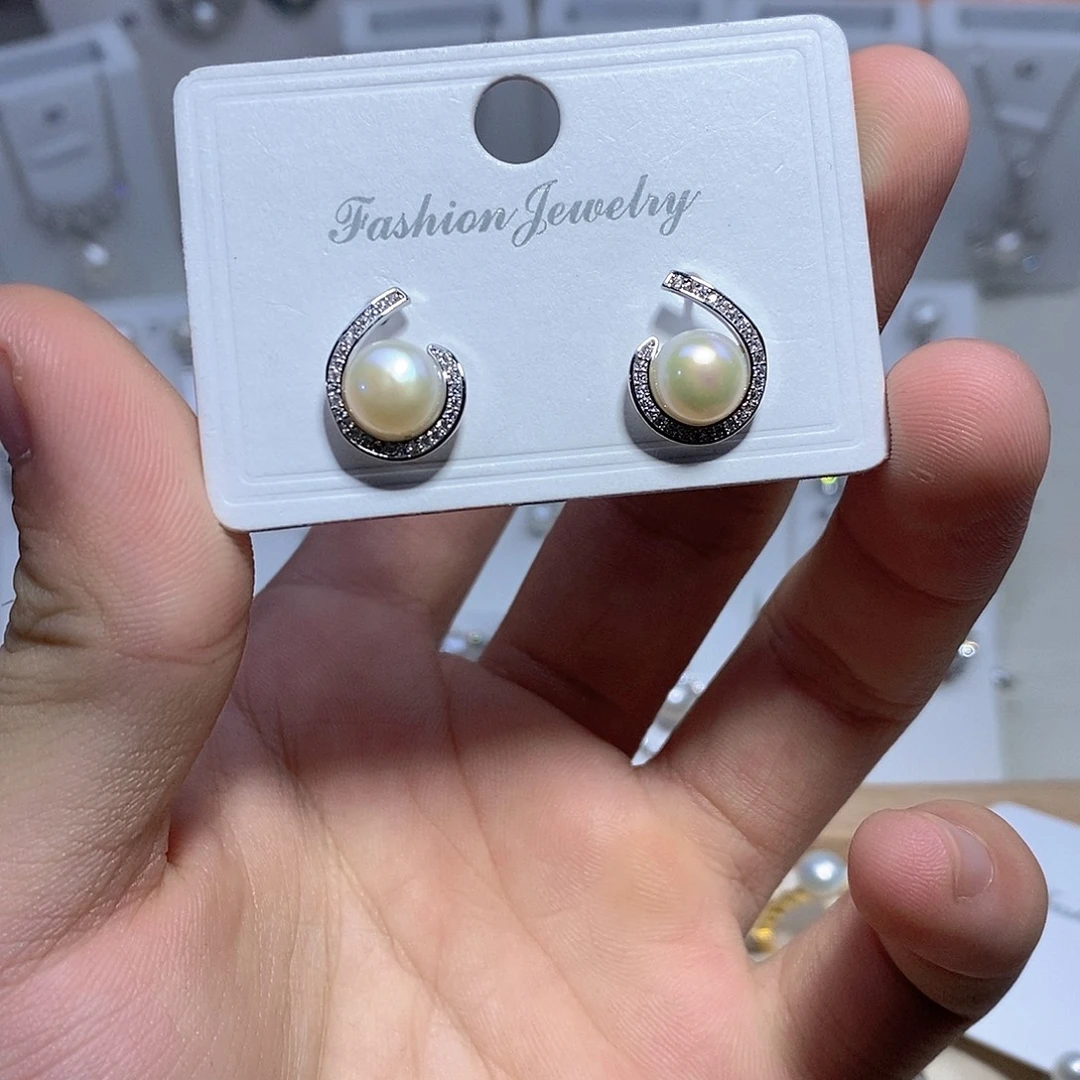 淡水珍珠银S925镶嵌耳坠