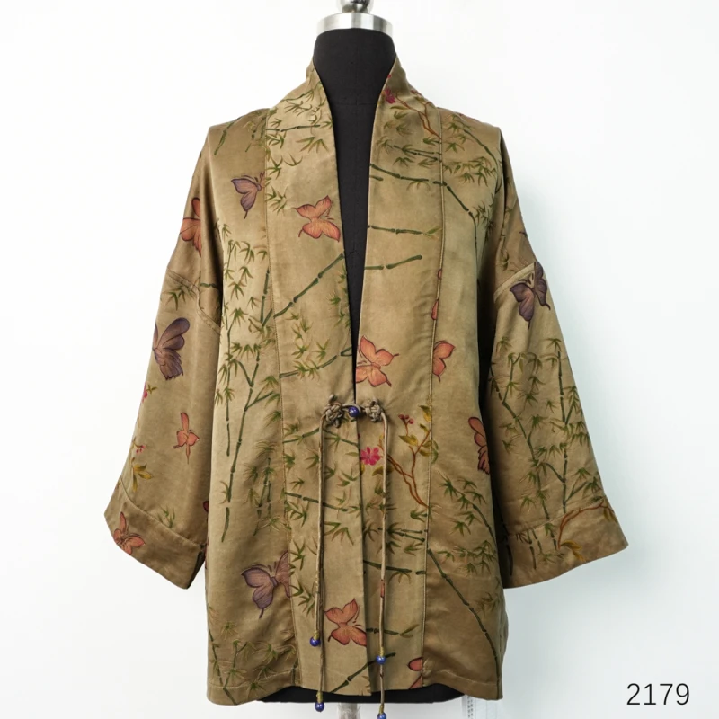 PP 油皮新款蝴蝶中式竹子图设计师款上衣开衫外套2179